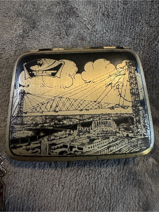Other - Vintage 1934 Gold-Tone Metal Case with Black Cityscape of Chicago Illustration